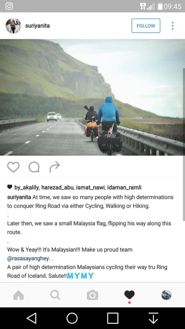 偶遇的大马人在Instagram上载阿甘和阿尼的背影，写下鼓励的话。（图片由受访者提供）