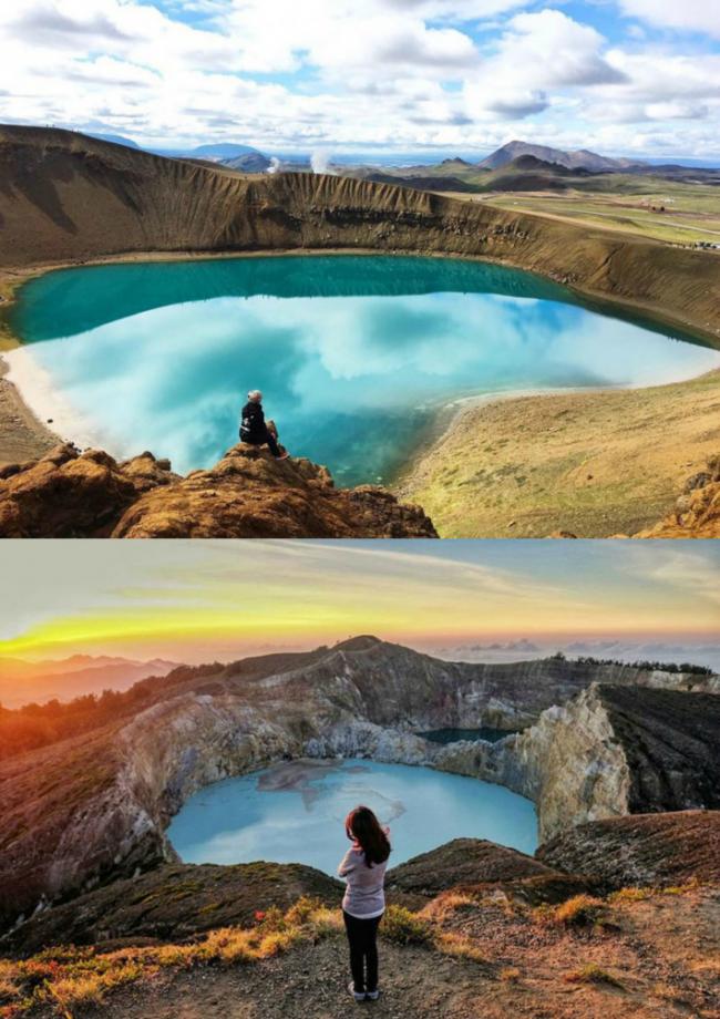 冰岛盛产美景，但Kelimutu Lake（下）看来更胜冰岛Viti Crater（上）。Photo: akieywanderlusting, iramrizkyn