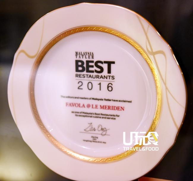 Favola餐厅去年才荣获Malaysia Tatler最佳餐厅的头衔。