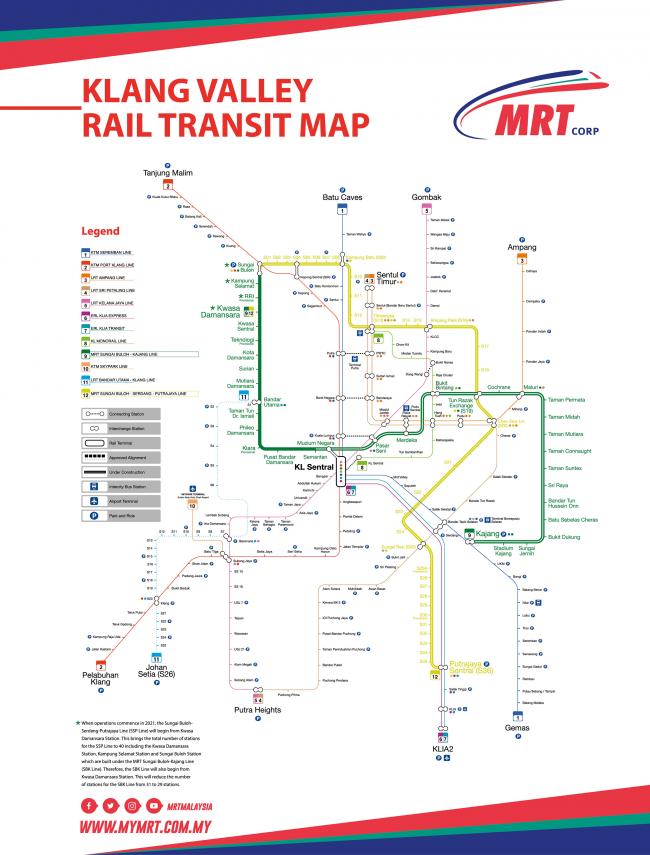 MRT可转乘的详细公共交通路线图。