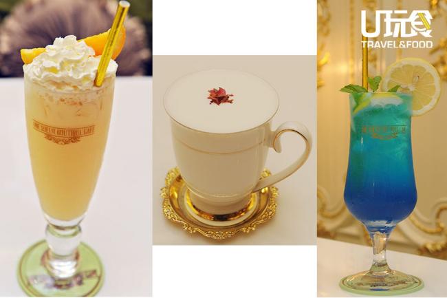 <b>Orange Yogurt Delight</b>一种混合了咖啡馆自制天然水果精华营养丰富的酸奶饮料；<b>Rose Latte</b>我们熟悉的拿铁（Latte），在意大利就是「牛奶」的意思，所以在这里点一杯Latte，你得到的会是一杯牛奶，可选蜂蜜、玫瑰、熏衣草、抹茶和法式香草口味；<b>Summer Soda Blue Lagoon</b> 咖啡馆特调的夏天饮品，吃过主食后喝一口即能感到清新无比。
