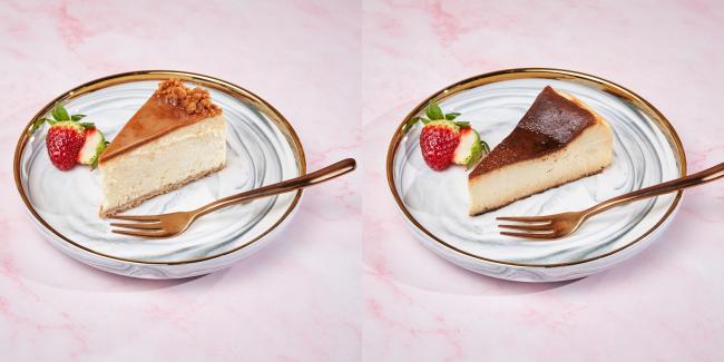 图为Biscoff Baked Cheesecake（左）以及香浓焦烤芝士蛋糕。