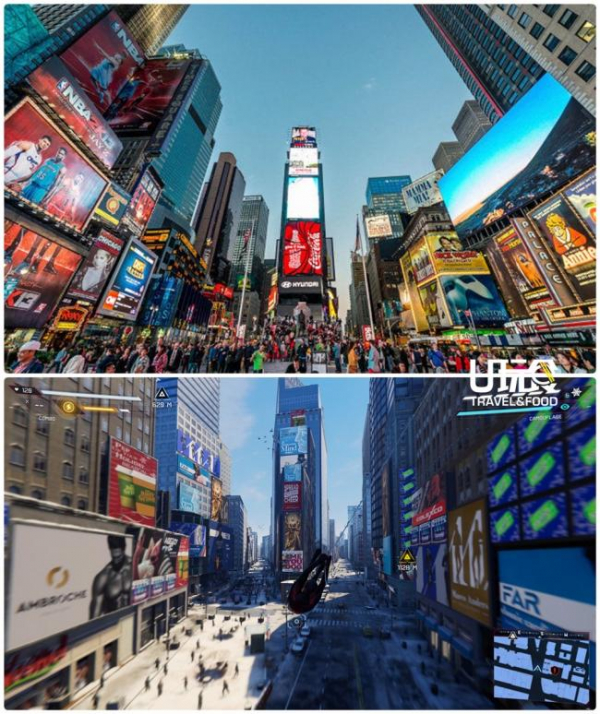 来到纽约，当然要去时代广场啊！可惜不能进去店里逛一逛。（谜之音：小编你醒醒）上下图为现实场景与游戏画面的对比。